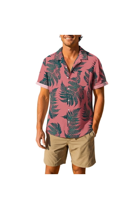 Mens Work Shirt Short Sleeve Button Down Comfortable Lightweight Summer Shirt for Men,Pink,3XL