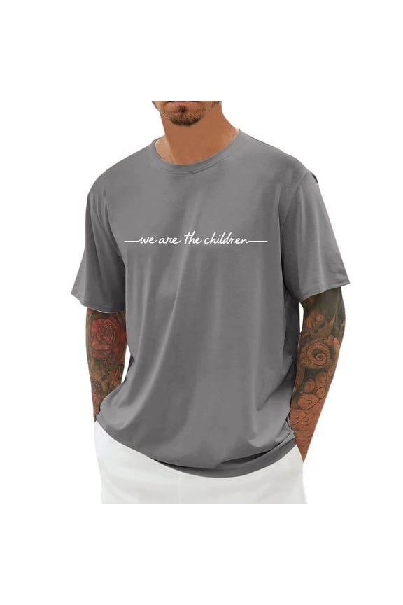 Mens Work Shirt Short Sleeve Minimalist Letter Print Blend Mens Knit Tops,Grey,2XL