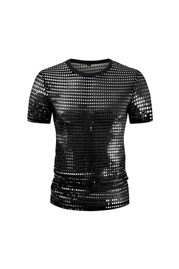 Mens Work Shirt Short Sleeved foreign Trade Scaly Round Neck Base Compression Shirt Men,Black,M