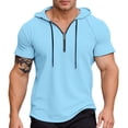 thumbnail image 1 of Mens Work Shirt Slim Fit Zip Up Hooded Pure Basic Home Hiking Beach Tops,Sky Blue,S, 1 of 5