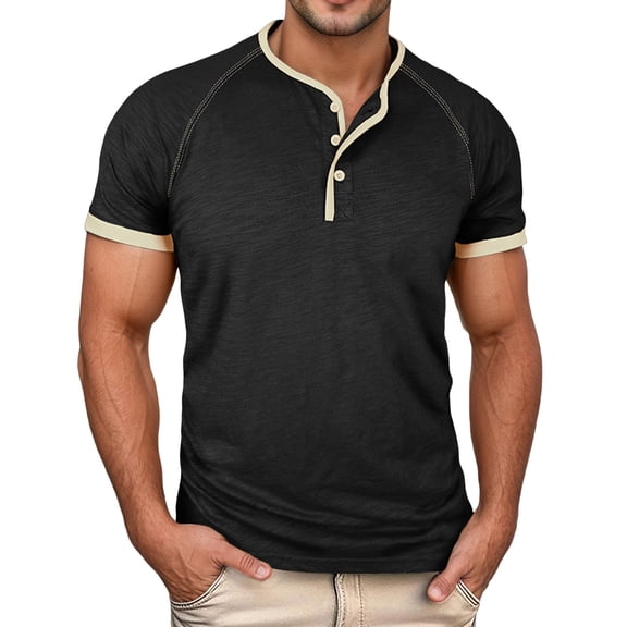 Mens Work Shirts Classic Collar Short Sleeve Knit Contrast Trim Placket Mens Performance Polos,Black,M
