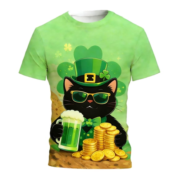 Mens Work Shirts Graphic Print Short Sleeve Comfort Crew Neck Mens Holiday Clothes,Green,S