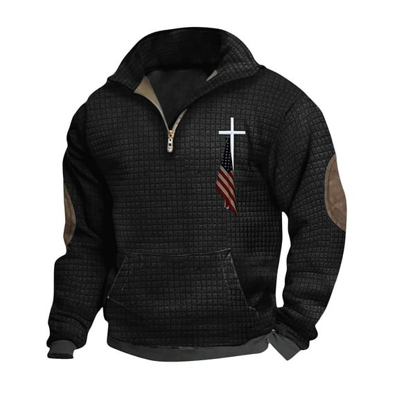 Mens Work Shirts Mens Long Sleeve Waffle Henley Shirts Loose 1/4 Zipper Colorblock Corduroy Pullover Tops with Elbow Patches Mens T Shirt Big And Tall Shirts