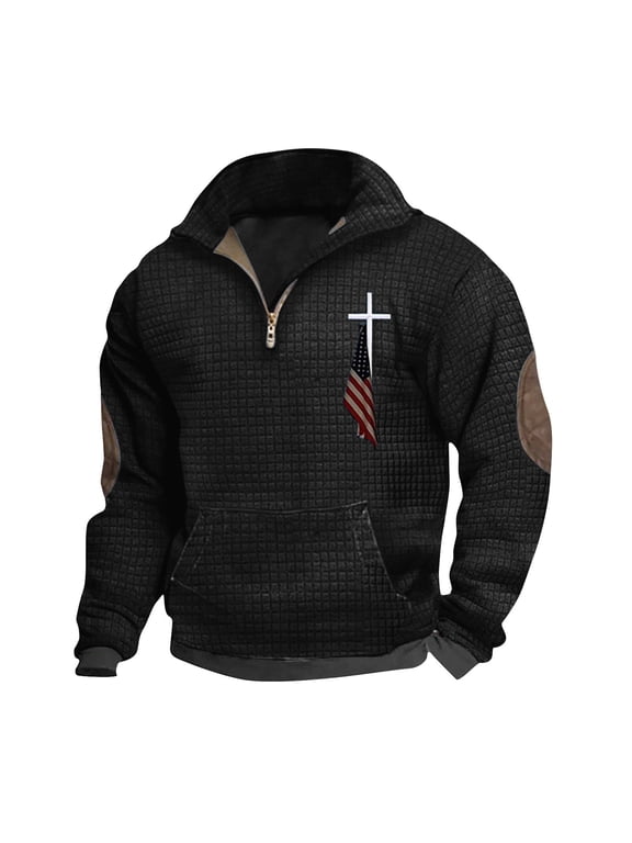 Mens Work Shirts Mens Long Sleeve Waffle Henley Shirts Loose 1/4 Zipper Colorblock Corduroy Pullover Tops with Elbow Patches Mens T Shirt Big And Tall Shirts
