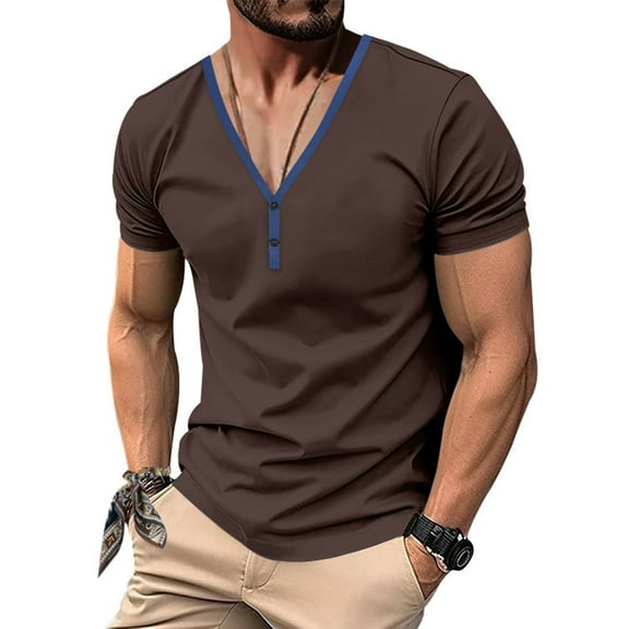 Mens Work Shirts, Xunlbb Men Solid Color Casual Fashion Button V-neck Short SleeveTop