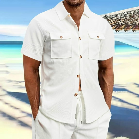 Mens Work Shirts, Xunlbb Men's Casual Solid Color Collared Buttoned Pocket Short Sleeve Shirt