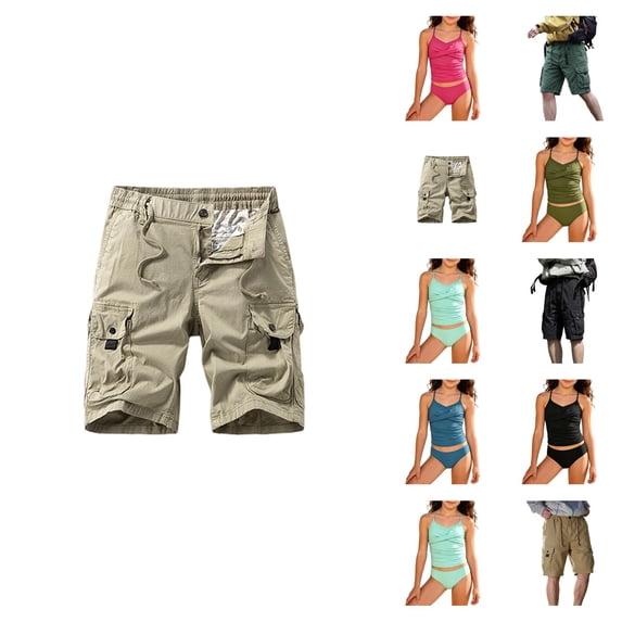 Mens Work Shorts Elastic Waist Solid Tooling Shorts Pockets Solid Cargo Shorts 6