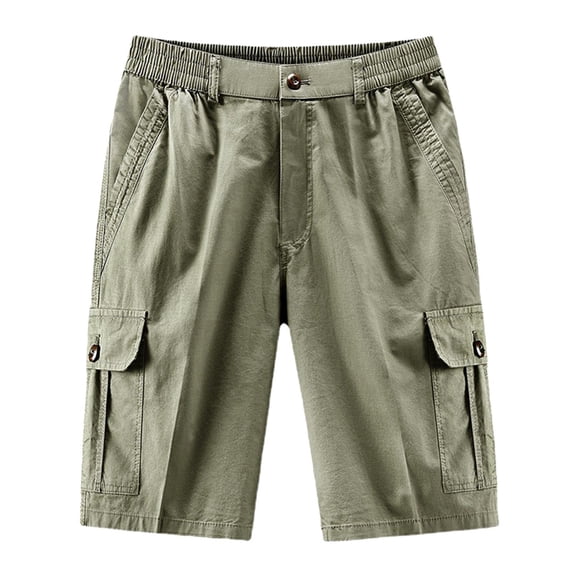 Mens Work Shorts Mens Fashion Sports Multi Pockets Casual Summer Elastic Waistband Half Short Pants Mens Work Shorts Cargo Khaki 2XL