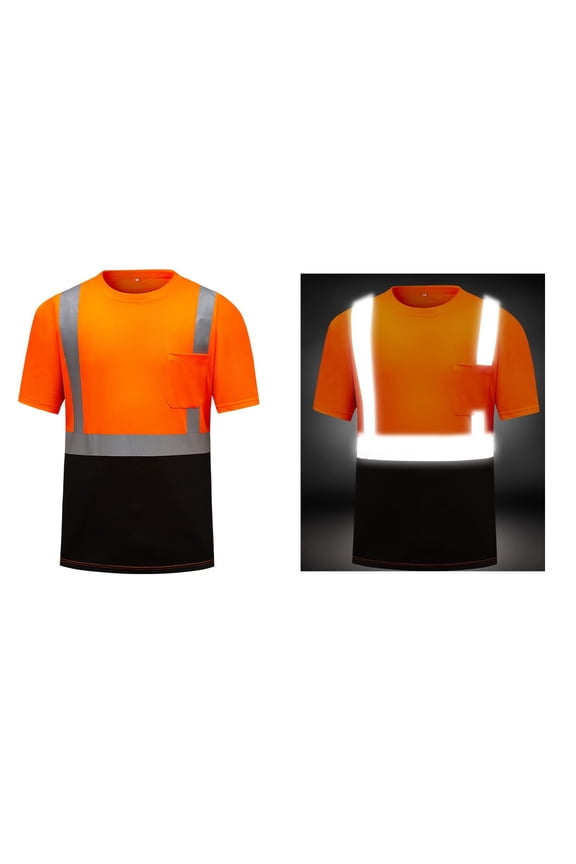 Mens Work T Shirts with Pocket M-4X Big & Tall Short Sleeve Tees Tops Plus Size Pullover Crewneck Color-Block Workwear Reflective Tshirts