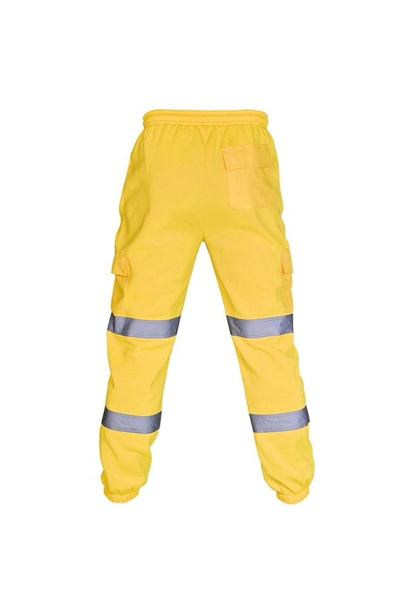Mens Work Uniform Bottoms Safety Sweat Pants Striped Reflective Pants Loose Mens Rain Trousers Joggers Patchwork Workwear Yellow 3XL
