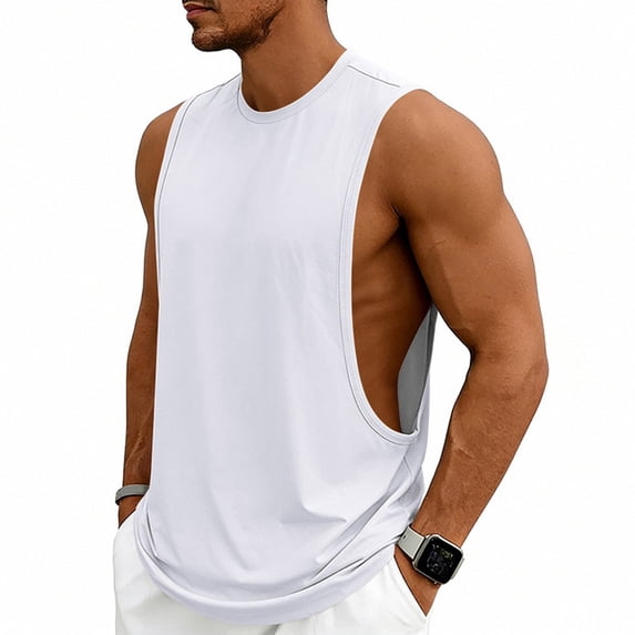 Mens Workout Cut Off Shirts Perfect Muscle Shirt Bodybuilding Tank Tops Sleeveless Gym T Shirts White 2XL