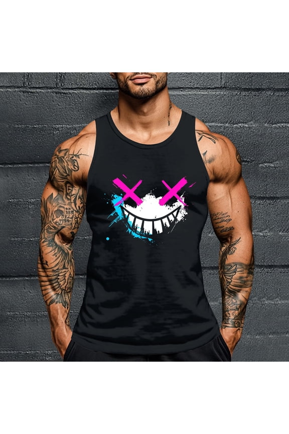 Men's Sleeveless Tank Mens Workout Gym Slim Fit Tops Scoop Neck T-Shirt Halloween Printed Personalized Fashion Tank