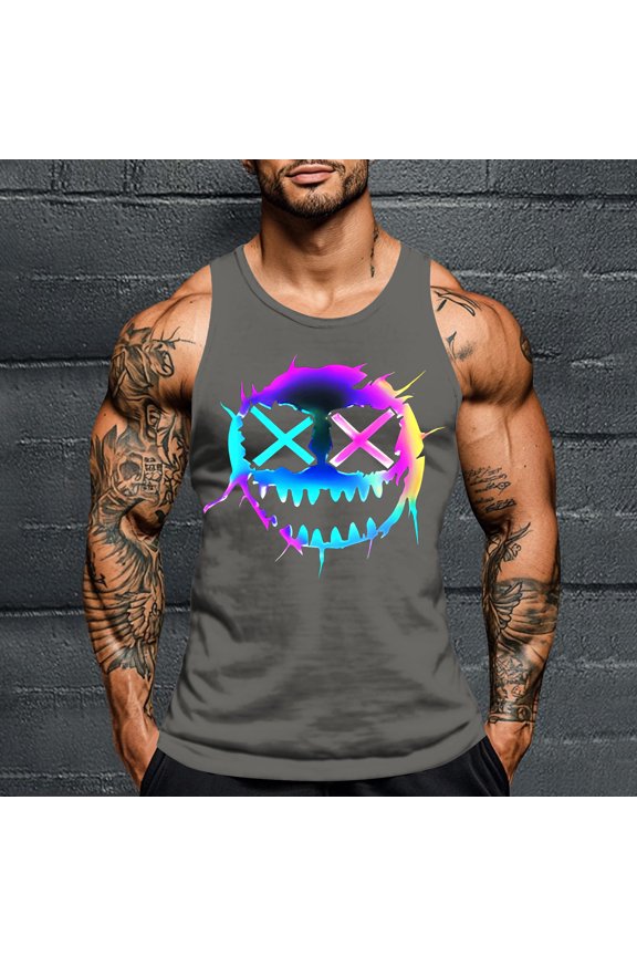 Men's Sleeveless Tank Mens Workout Gym Slim Fit Tops Scoop Neck Tank Halloween Printed Personalized Fashion T-Shirt