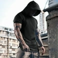 thumbnail image 1 of Mens Workout Hoodie Short Sleeve Athletic Shirt With Hood Sports Tank Tops (Black XXL), 1 of 3