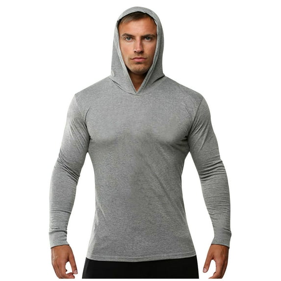 Mens Workout Hoodie Slim Long Sleeve Bodybuilding Compression Shirt Lightweight Gym Running Quick Dry Athletic Shirt with Hood