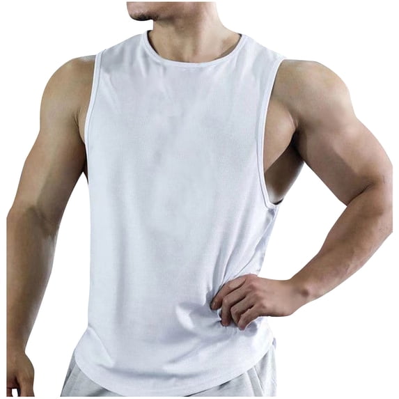 Mens Workout Mesh Tank Tops Quick Dry Sleeveless UPF 50+ Muscle Tee Cut off Shirts for Athletic Gym Running Swim Beach Training Big and Tall Size M-3XL White