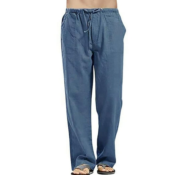 HWRETIE Linen-Blend Loose-Fit Trousers with Functional Pockets - Men Splicing Printed Overalls Casual Pocket Sport Work Casual Trouser Pants