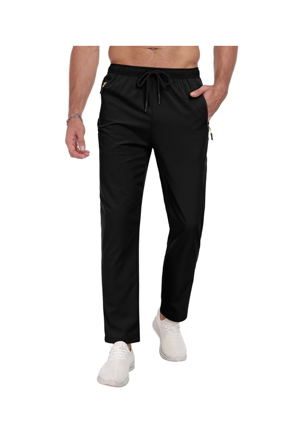 Mens Workout Pants Quick Dry Water Resistant Lightweight Athletic Pants for Hiking Track Jogger Outdoor Running with Zipper Pockets Black L