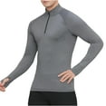 thumbnail image 1 of Mens Workout Raglan Shirts Long Sleeve 1/4 Zipper Athletic Tops with Thumb Hole Stand Collar Skinny Stretchy Tops Gray, 2XL, 1 of 7