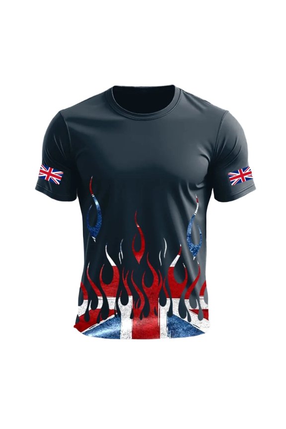 Mens Workout Shirt British Patriotic Jack Print Short Sleeve Blend Mens Activities Shirt,Navy,M