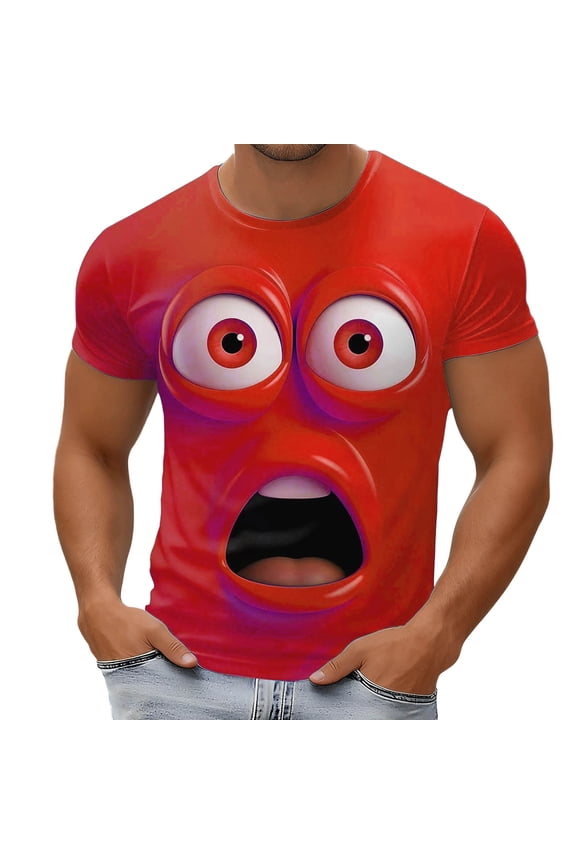 Mens Workout Shirt Funny Graphic Short Sleeve Expressive Print Mens Rugby Shirt,Red,M