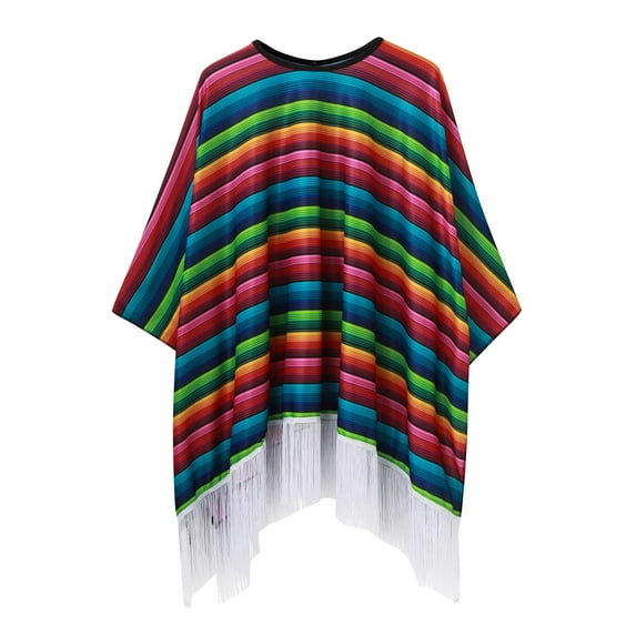 Mens Workout Shirt Mexican Cape Cape Ethnic Print Striped Fringe Poncho Mens Sprimg Clothing,Red,One Size