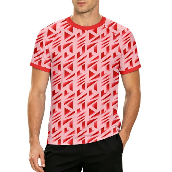 Mens Workout Shirt Printed Short Sleeve Crew Neck Fashion Street Summer Shirt for Men,Red,XL