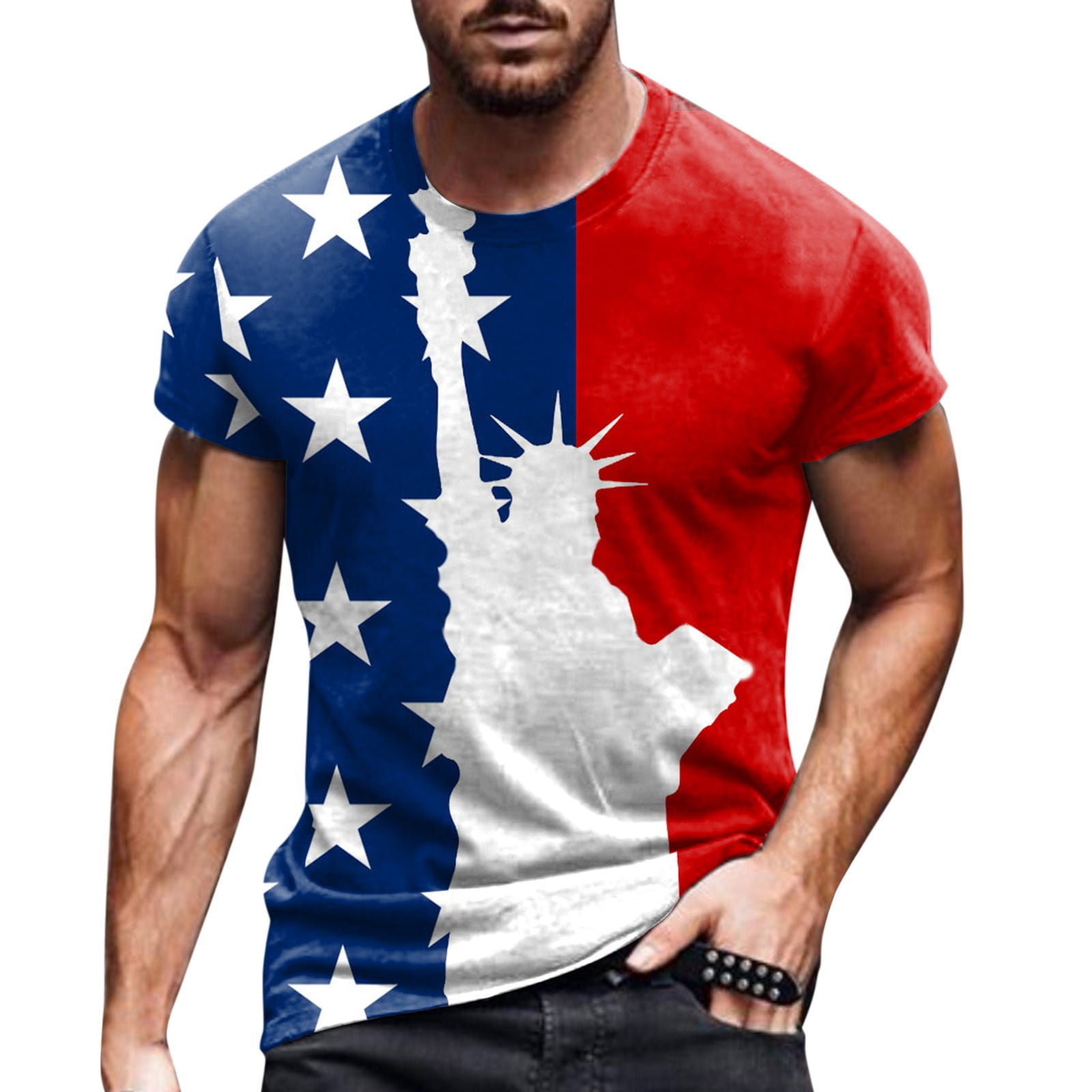 Mens Workout Shirts Independence Day Celebration Casual Distressed Full