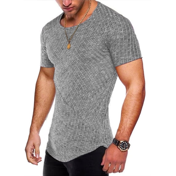 Mens Workout Shirts Short Sleeve Muscle Tee Tops Casual Ribbed Crew Neck TShirts for Bodybuilding Fitness Light Gray M