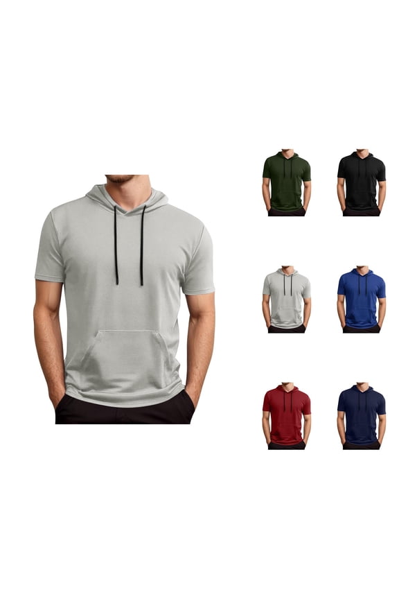 Mens Workout Shirts Summer Quick Drying Breathable Loose Hooded T-Shirt with Pockets Athletic Running Shirts for Men