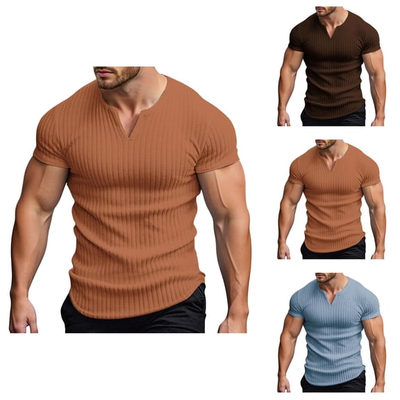 Mens Workout Shirts Summer Slim Fit Stretchy Lightweight Breathable V-Neck Gym T-Shirt Athletic Running Shirts for Men
