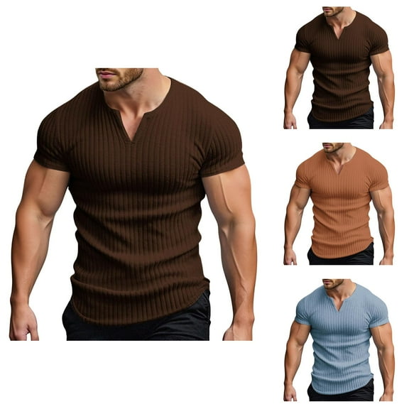 Mens Workout Shirts Summer Slim Fit Stretchy Lightweight Breathable V-Neck Gym T-Shirt Athletic Running Shirts for Men