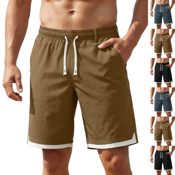 Mens Workout Shorts Big and Tall Relaxed Fit Knee Length Drawstring Beach Shorts Camping Hiking Athletic Work Shorts with Zipper Pockets