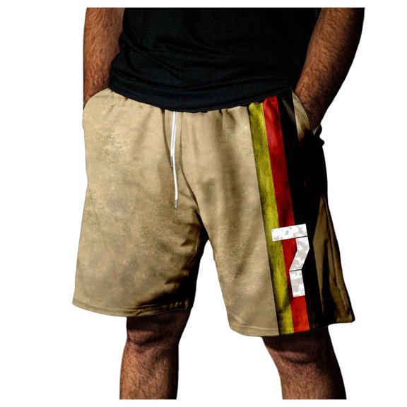 Mens Workout Shorts Male Germany Theme Number Print Beach Pants Drawstring Elastic Waist Breathable Short Track Pants Men Red XL