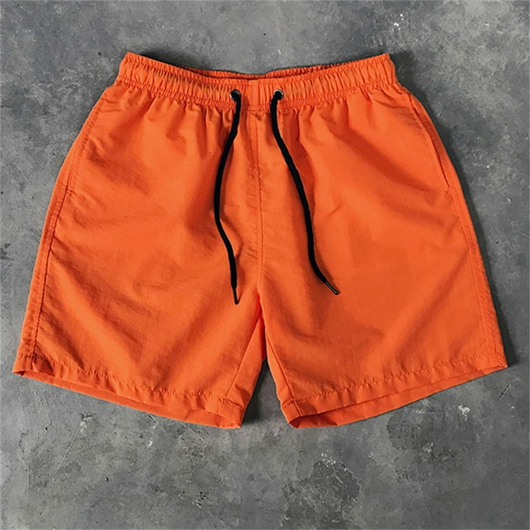 Mens Workout Shorts Men'S Casual Drawstring Pocket Solid Color Candy Color  Five-Point Beach Shorts Orange M u2733