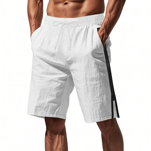 Mens Workout Shorts Summer Vintage Solid Color Drawstring Elastic Waist Cargo Gym Out Short Pant with Zipper