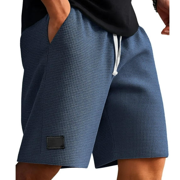 Mens Workout Shorts Textured Waffle Knit Shorts Casual Drawstring Elastic Waist Pants Comfortable Travel Outfits for Men