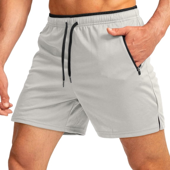 Mens Workout Shorts with Zip Pocket Lightweight Gym Running Shorts Relaxed Fit Summer Beach Shorts
