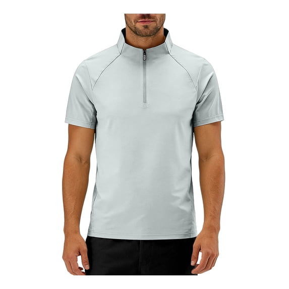 Mens Workout T Shirt 1/4 Zip Stand Collar Quick Dry Moisture Wicking Tee Short Sleeve Active Gym Top Plus Size