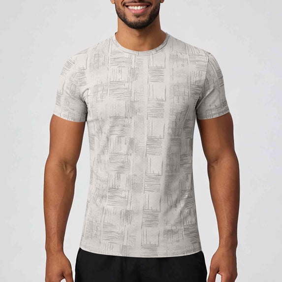 Mens Workout T Shirt Moisture Wicking Quick Dry Print Tees Short Sleeve Reflective Athletic Gym Running Shirts Size M-3XL