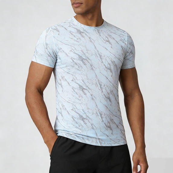 Mens Workout T Shirt Moisture Wicking Quick Dry Print Tees Short Sleeve Reflective Athletic Gym Running Shirts Size M-3XL
