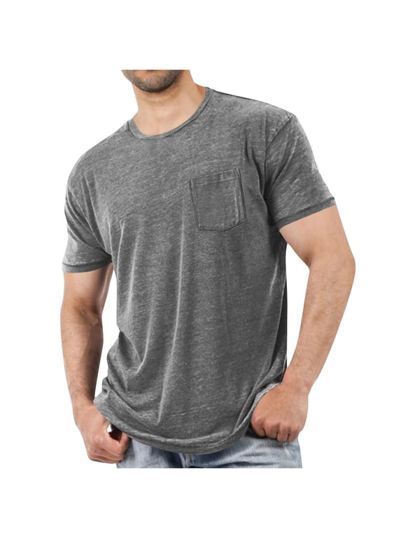 Mens Workout T-Shirt with Pocket Crew Neck Short Sleeve Gym Casual Running Tee Fathers Day Gift M-4XL