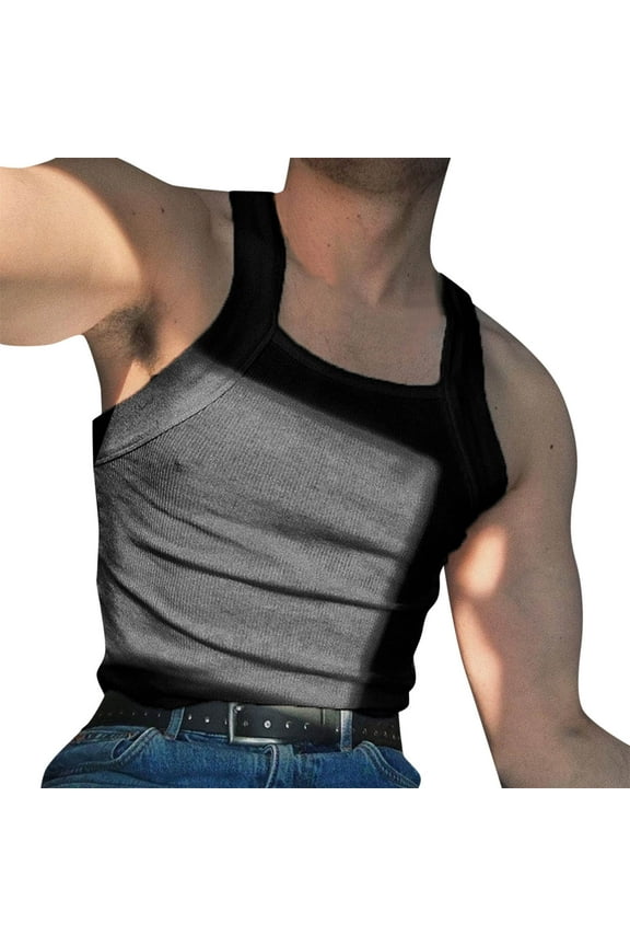 Mens Workout Tank Tops Athletic Big & Tall Sleeveless Square Neck Pullover Stretchy Slim T Shirts Plus Size Casual Solid Basic Undershirts