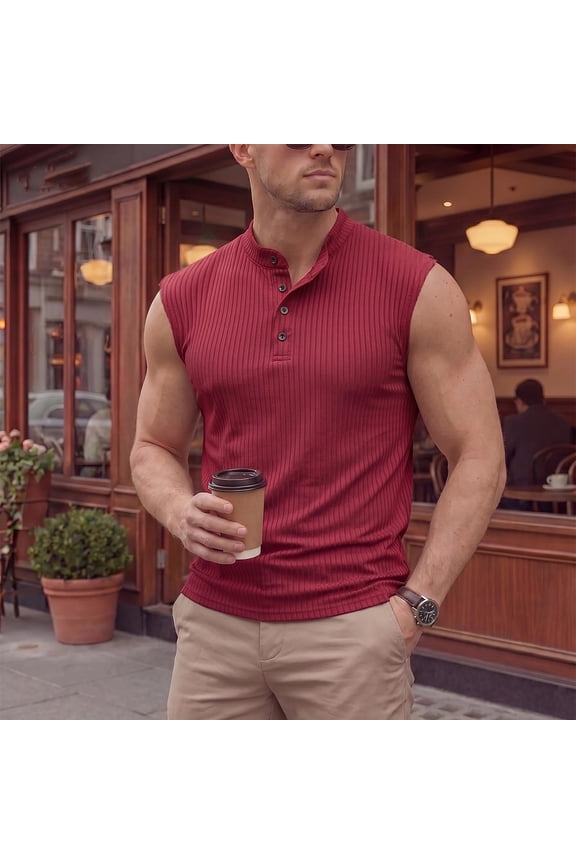 Mens Workout Tank Tops Athletic Undershirts Shirts for Men Summer Casual Stretchy Slim Button Stand Collared Basic Vests