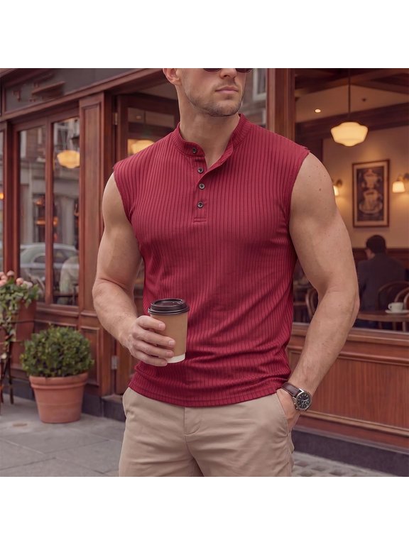 Mens Workout Tank Tops Athletic Undershirts Shirts for Men Summer Casual Stretchy Slim Button Stand Collared Basic Vests