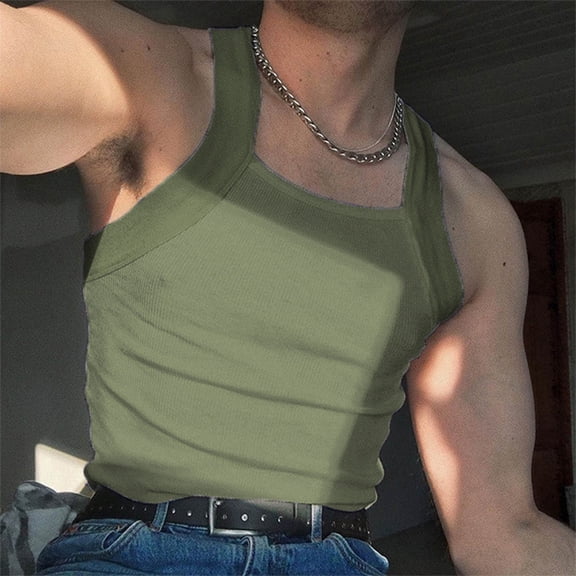 Mens Workout Tank Tops Big & Tall Athletic Sleeveless Square Neck Pullover Stretchy Slim T Shirts Plus Size Casual Solid Basic Undershirts