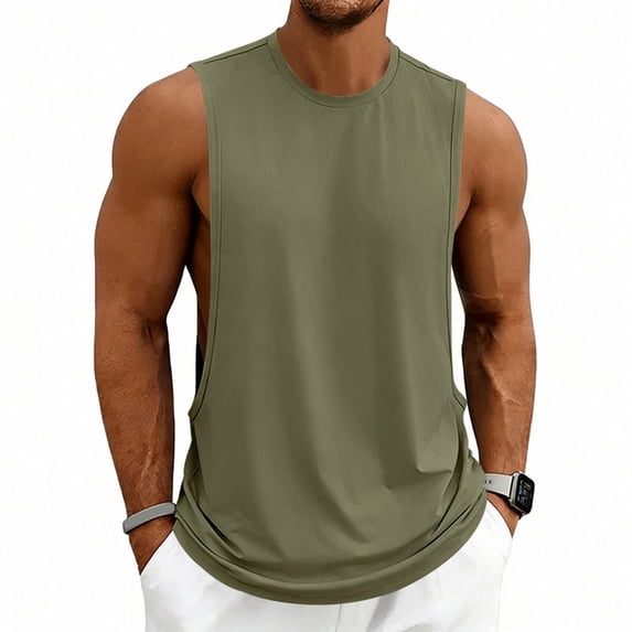 Mens Workout Tank Tops Cut Off Sleeveless Muscle Shirts Gym Athletic Running T Shirt Army Green XL