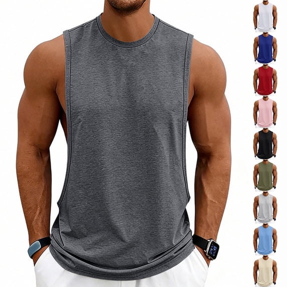 Mens Workout Tank Tops Cut Off Sleeveless Muscle Shirts Gym Athletic Running T Shirt Dark Gray 2XL