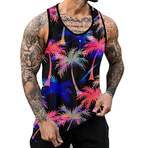 Mens Workout Tank Tops Men's 3D Digital Printed Mesh Casual Loose Fit Breathable Tank Top Hot Pink XXXL