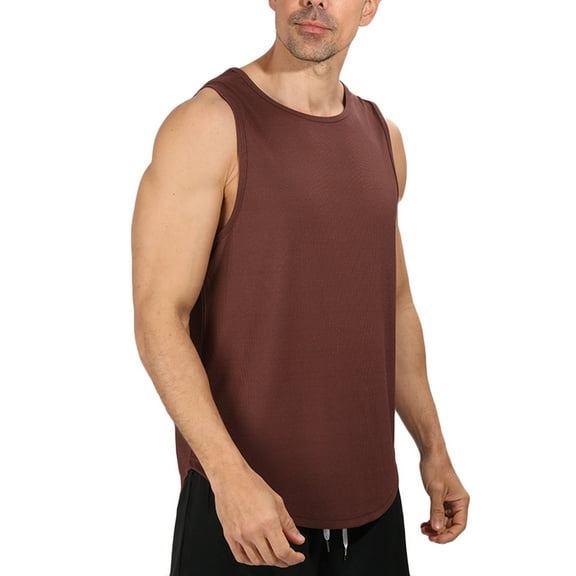 Mens Workout Tank Tops Qiggri Men Casual Fashion Solid Pullover Round Neck Sports Tank Blouse Men's Shirts